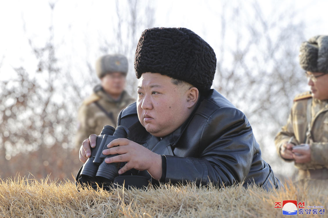 North Korean leader Kim Jong Un oversees the test firings of what it says are strategic cruise missiles off the country’s west coast on Feb. 26, 2025. (KCNA/KNS via AP)