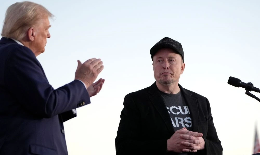 Donald Trump and Elon Musk at a campaign event at the Butler Farm Show, on Oct. 5, 2024, in Butler, Pennsylvania. (AP Photo)