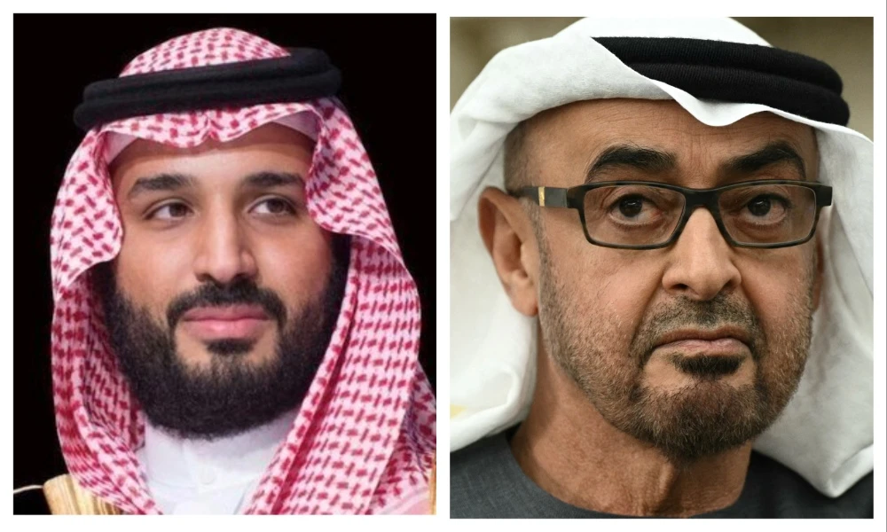 Saudi Crown Prince Mohammed bin Salman and the President of the UAE Sheikh Mohamed bin Zayed Al-Nahyan. (File/SPA/AFP)