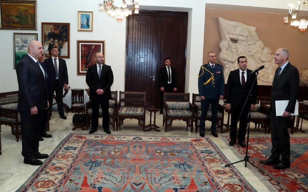 Ambassador Herve Magro presents his credentials to President Joseph Aoun, Feb. 05, 2025. (X/@Herve_Magro)
