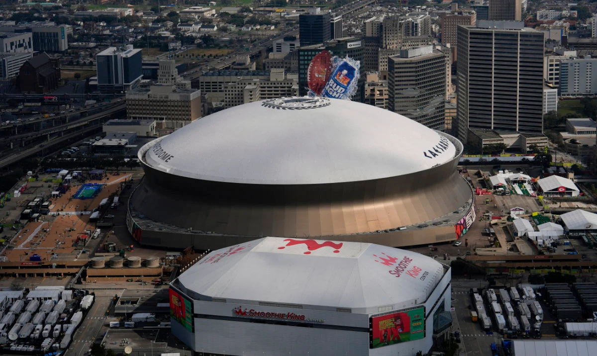 Photo shows Caesars Superdome ahead of Super Bowl 59 between the Philadelphia Eagles and the Kansas City Chiefs Saturday in New Orleans. (AP)