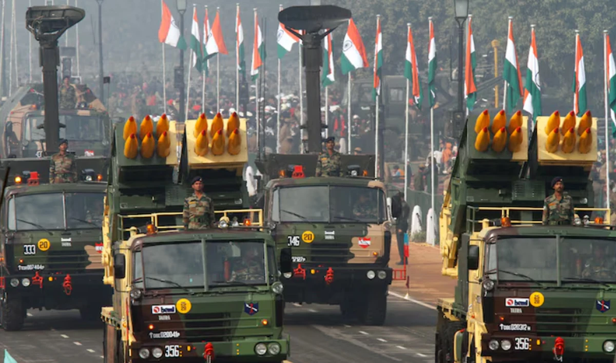 The Indian Army’s Pinaka multi barrel rocket launcher systems are displayed during the full dress rehearsal for the Republic Day parade in New Delhi on January 23, 2011. (REUTERS/File)