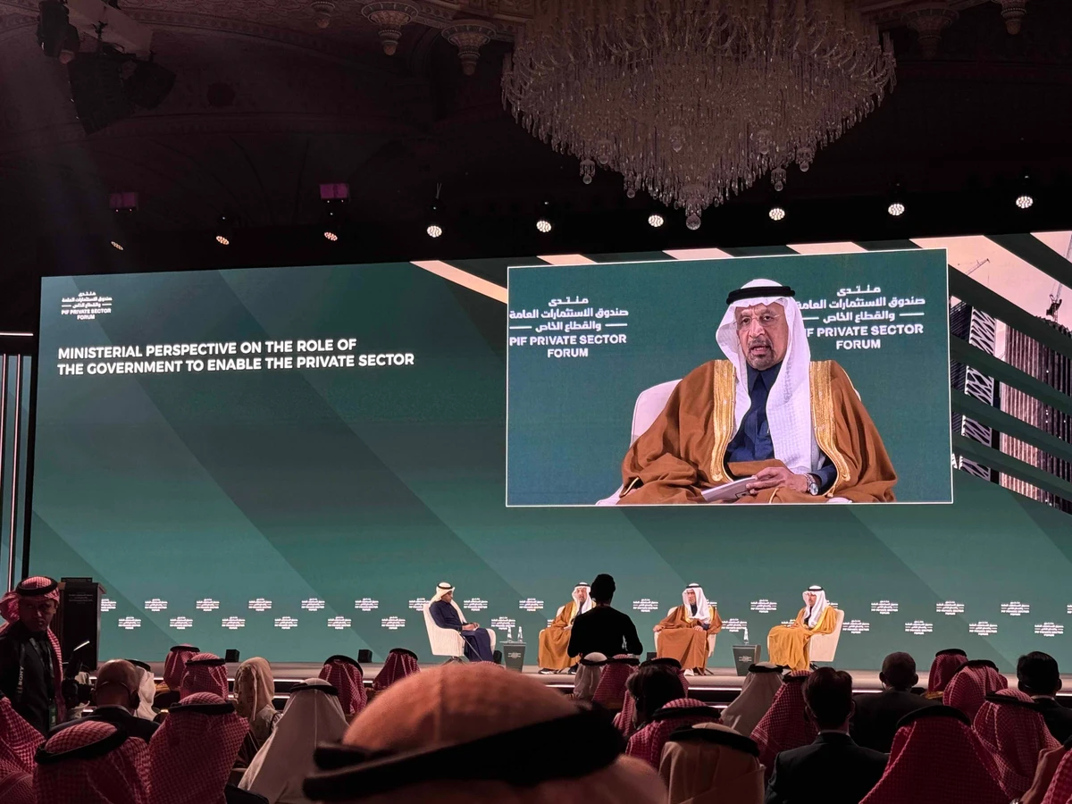 Saudi Investment Minister Khalid Al-Falih speaks at the third PIF Private Sector Forum, which opened in Riyadh on Wednesday. AN photo by Nadin Hassan