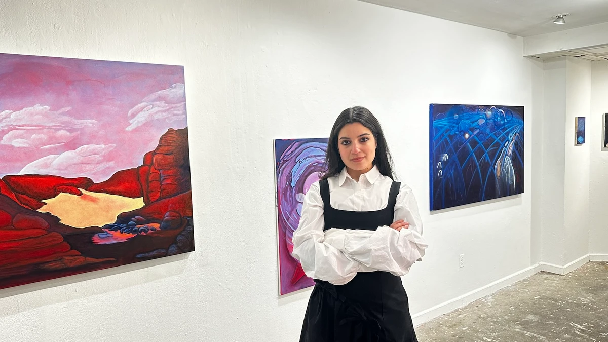 Hana Maatouk at her debut solo show 'Worlds Within' in New York. (Supplied)