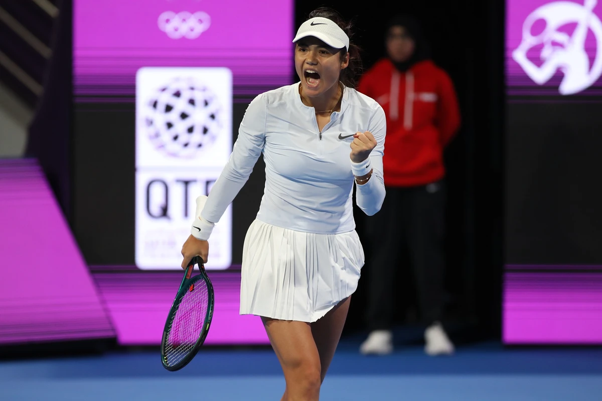 Emma Raducanu of Great Britain celebrates winning a point in her First Round match against Ekaterina Alexandrova at the WTA Qatar TotalEnergies Open 2025. (SHUTTERSTOCK)