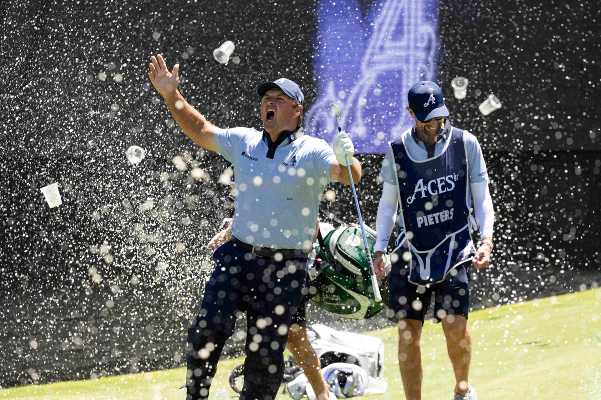 Patrick Reed of 4Aces GC has a hole-in-one at the Watering Hole during the first round of LIV Golf Adelaide (Jon Ferrey/LIV Golf)