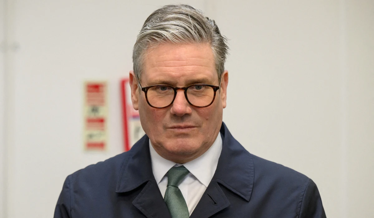 British Prime Minister Keir Starmer visits the community kitchen at the Newquay Orchard on February 10, 2025 in Newquay, Britain. (REUTERS)