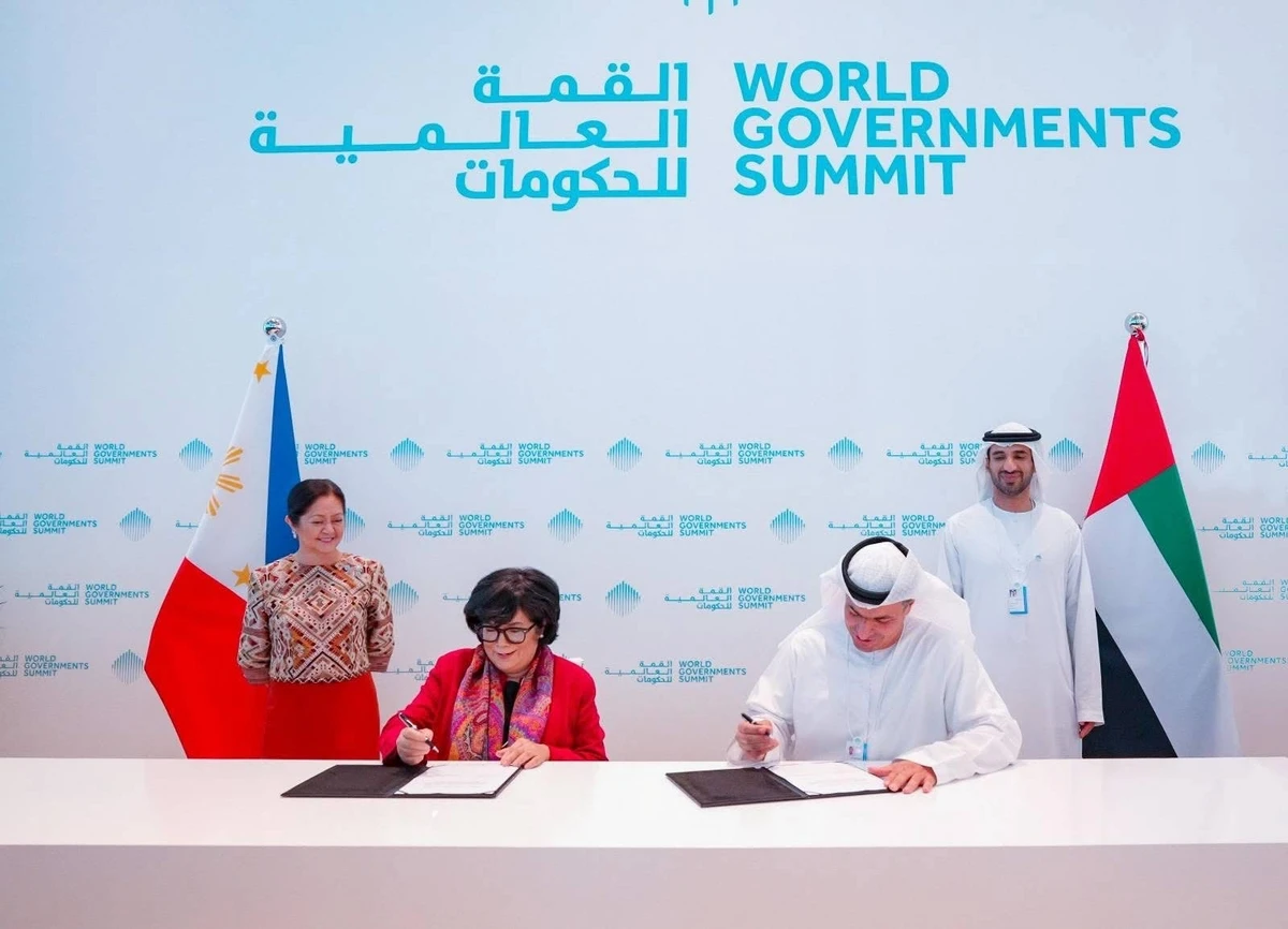 Philippines First Lady Louise Araneta-Marcos, left, presides over a signing ceremony of an agreement between the Department of Environment and Natural Resources and UAE-based nonprofit, Clean Rivers Foundation, on Feb. 12, 2025. (Liza Marcos/Facebook)