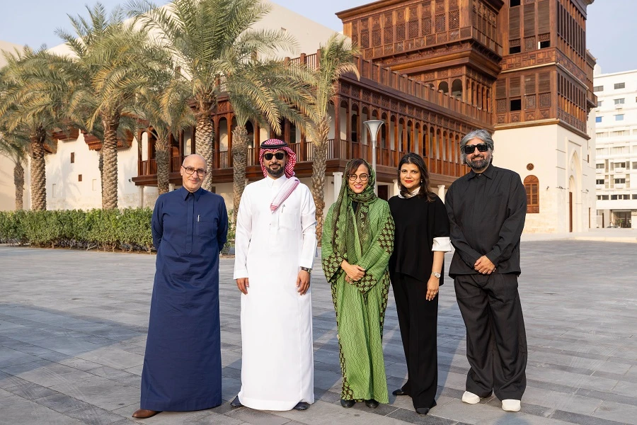 (L-R) Antoine Khalife, Mohammad Asseri, Samaher Mously, Shivani Pandya Malhotra and Kaleem Aftab host The Red Sea International Film Festival's annual festival press conference at their brand-new headquarters in Al Balad on November 11, 2024 in Jeddah, Saudi Arabia. (Getty Images)