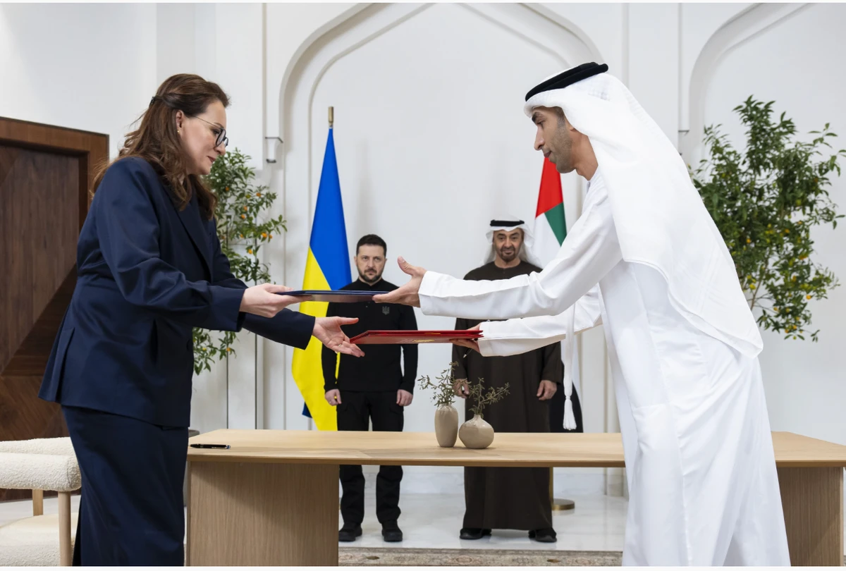 The signing ceremony was attended by UAE President Sheikh Mohamed bin Zayed Al-Nahyan and Ukrainian President Volodymyr Zelenskyy. Photo/Supplied