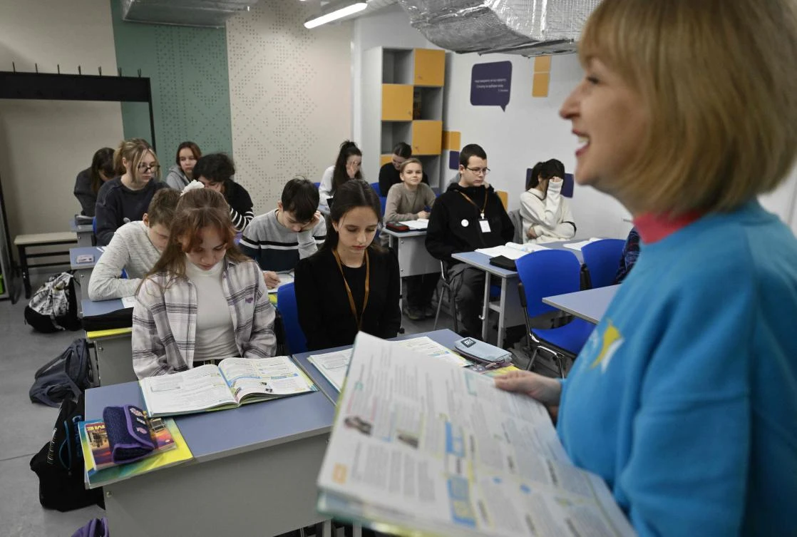 Children attend classes in an underground school in the southern Ukrainian city of Zaporizhzhia on January 27, 2025, amid the Russian invasion of Ukraine. (AFP)
