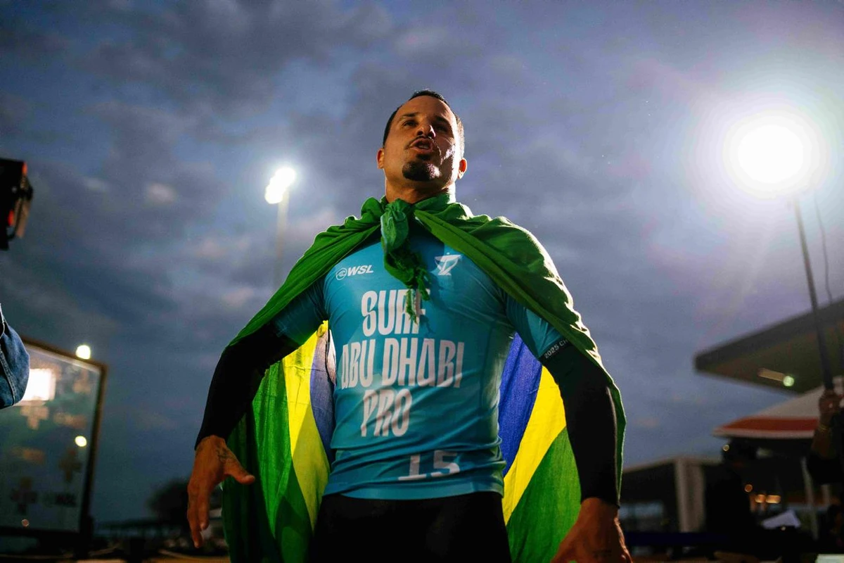 Brazil's Italo Ferreira celebratres after winning at Surf Abu Dhabi Pro (Supplied)