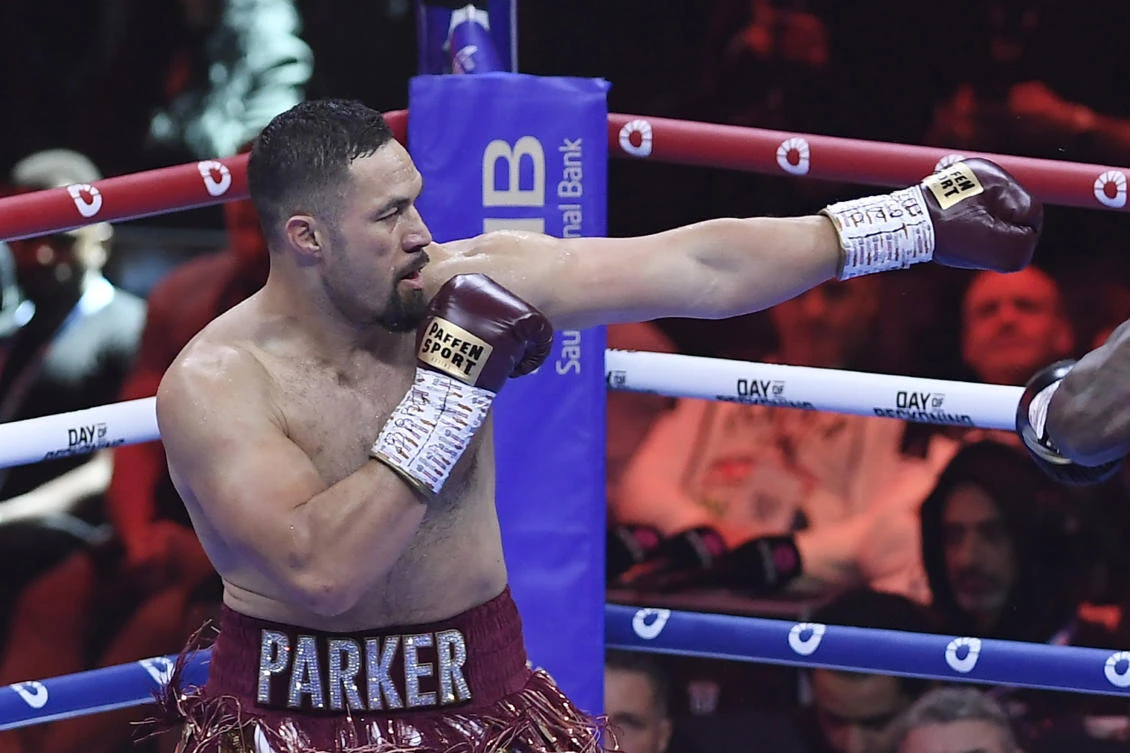 Joseph Parker in action against Deontay Wilder during their match in the Day of Reckoning Boxing Event, in the Kingdom Arena, Saudi Arabia, on Dec. 24, 2023. (AP)