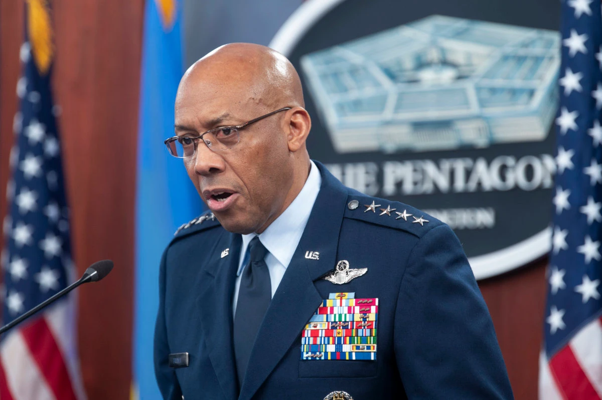 Gen. CQ Brown speaking during a press briefing at the US Defense Department on April 26, 2024. (AP/File)