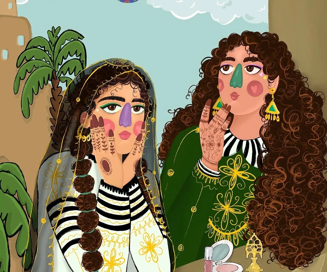 Another depicts two Saudi women in cultural attire applying Sephora makeup, surrounded by palm trees and a patterned bird symbolizing creativity. (Instagram)