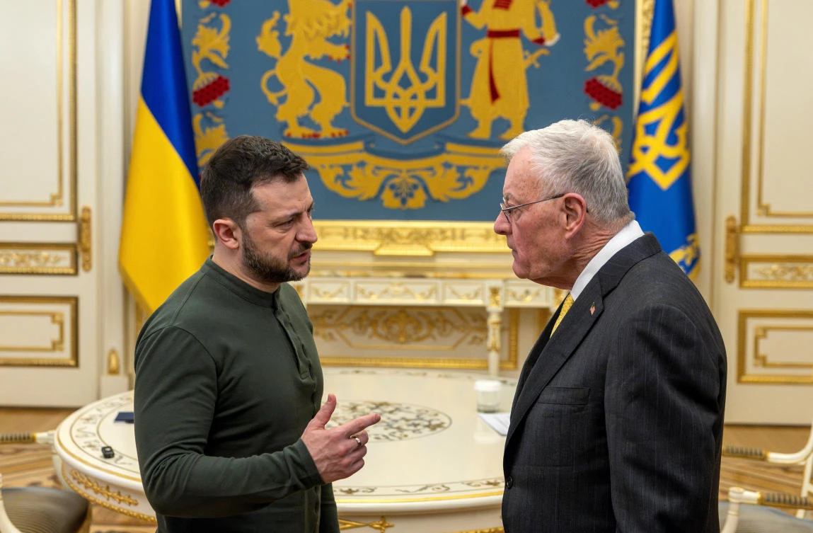 Ukrainian President Volodymyr Zelensky meets US Special Envoy to Ukraine and Russia Keith Kellogg, amid Russia’s attack on Ukraine, in Kyiv, Ukraine, February 20, 2025. (Reuters)