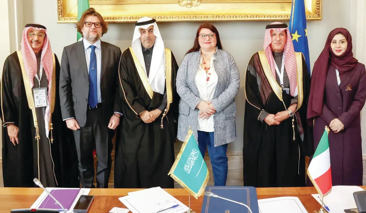 A group photo of Mishaal Al-Sulami with members of the Saudi-Italian Parliamentary Friendship Committee in Italy. (Supplied)