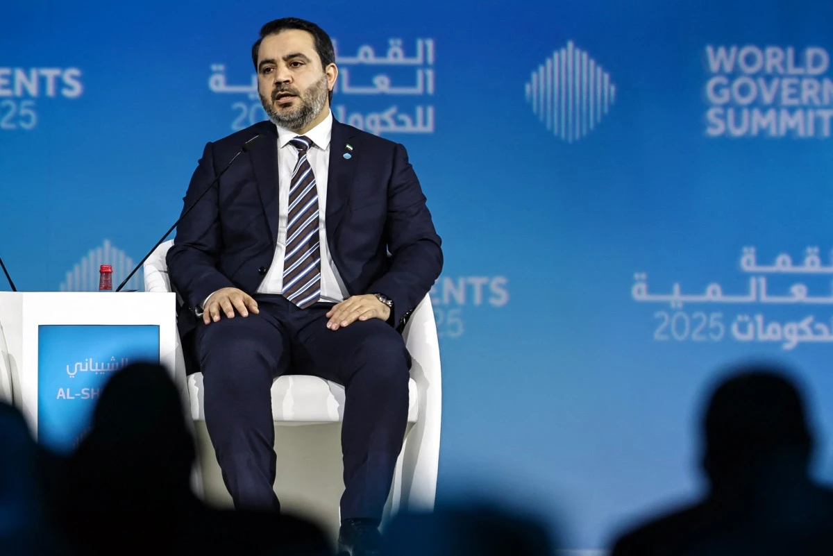 Syria's Interim Foreign Minister Asaad al-Shibani answers questions during an interview on at the World Governments Summit in Dubai on February 12, 2025. (AFP)