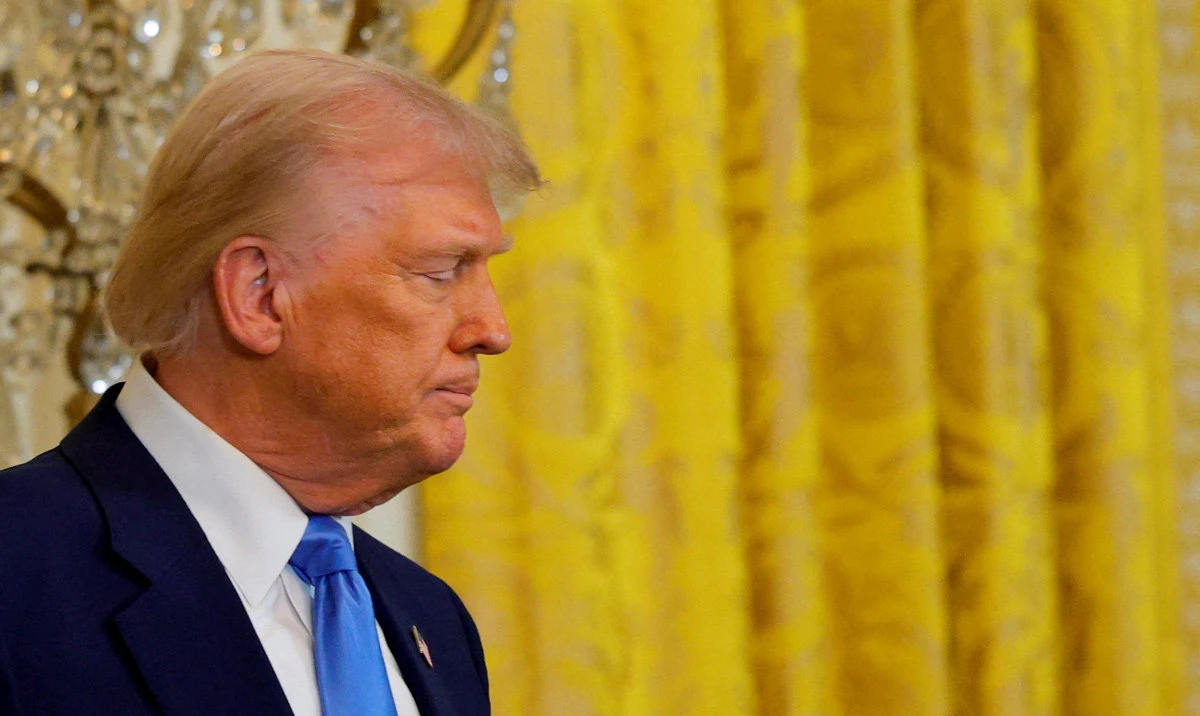 US President Donald Trump reacts during a press conference with French President Emmanuel Macron (not pictured) at the White House in Washington, DC, US, February 24, 2025. (Reuters)