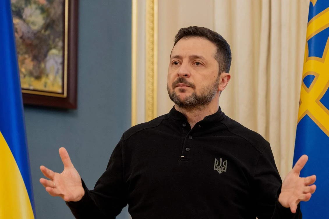 Ukraine’s President Volodymyr Zelensky gives a press conference in Kyiv on Feb. 26, 2025. (AFP)