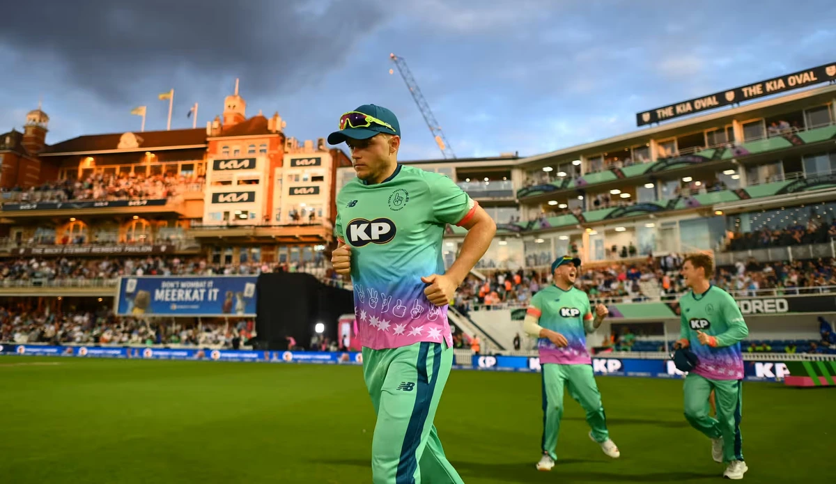 Sam Curran leads out the Oval Invincibles. (Getty Images)