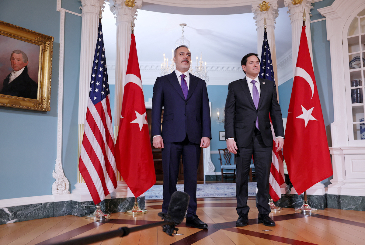 US Secretary of State Marco Rubio with Turkish Foreign Minister Hakan Fidan at the State Department in Washington. (Reuters)