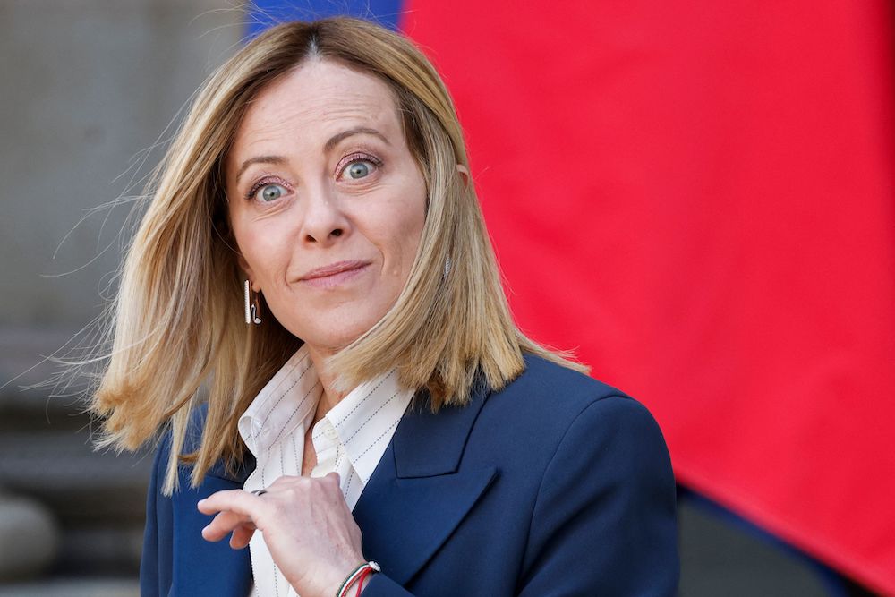 Italy’s Prime Minister Giorgia Meloni at a summit for “coalition of the willing” at the Elysee Palace. (AFP)