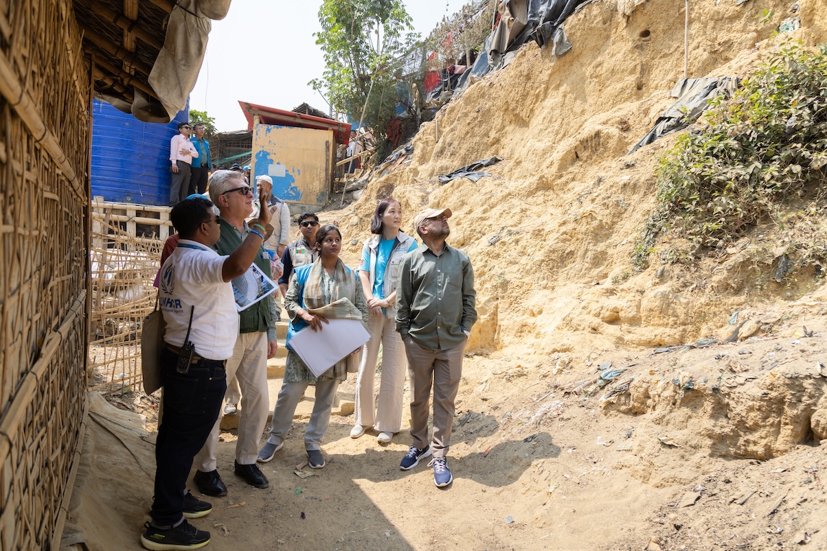 UN High Commissioner for Refugees Filippo Grandi, 2nd left, visits Rohingya refugee settlements in Cox's Bazar, Bangladesh, Feb. 28, 2025. (UNHCR)