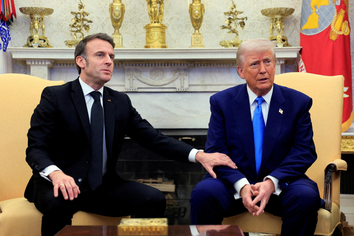 French President Emmanuel Macron spoke to Ukrainian President Volodymyr Zelensky and US President Donald Trump on Saturday and called for calm in an interview following Friday’s clash between the US and Ukrainian leaders at the White House.(Reuters/File)