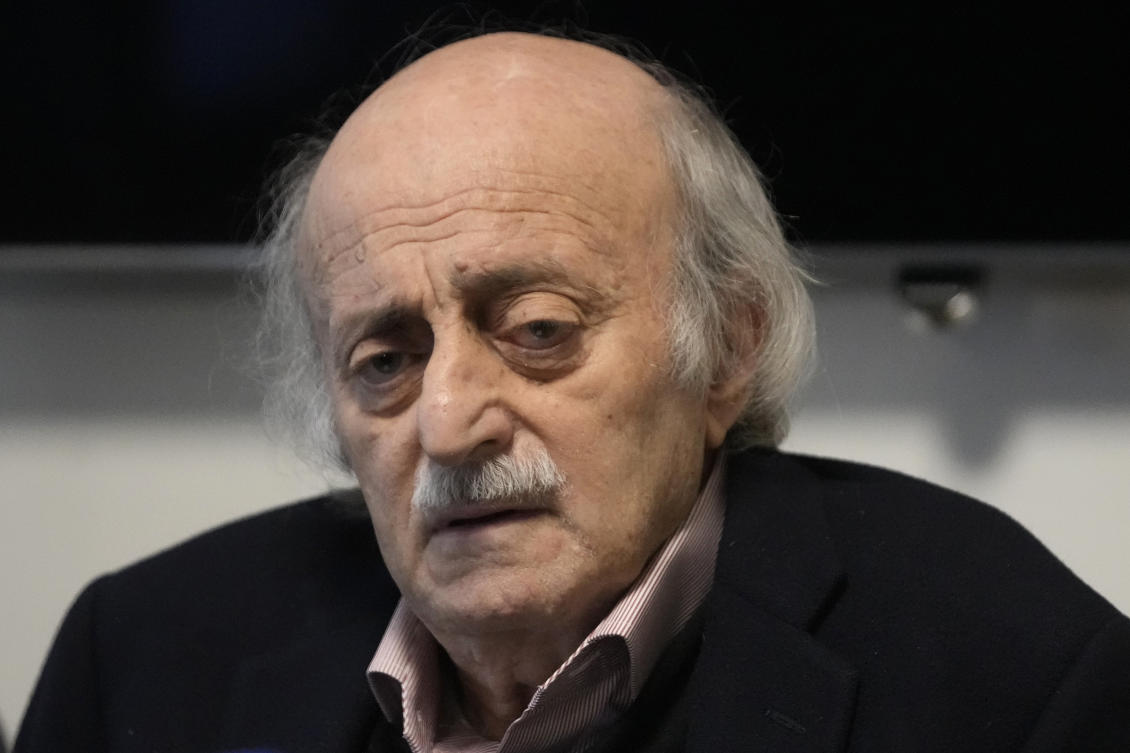 Lebanese Druze leader Walid Jumblatt speaks during a press conference, in Beirut, Lebanon, Sunday, March 2, 2025. (AP)