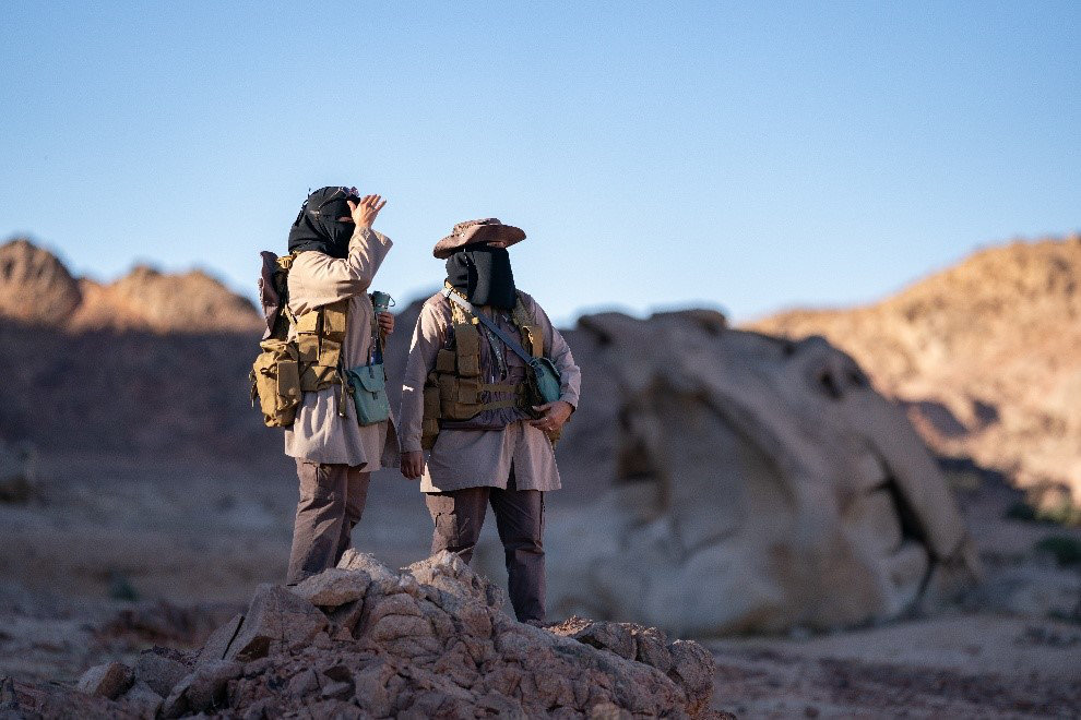 Female ranger corps on patrol in the Harrat mountains of Prince Mohammed bin Salman Royal Reserve. (Supplied)