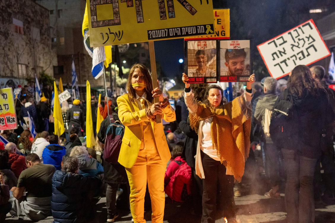 Israelis take part in a protest calling for the release of the hostages held in the Gaza Strip by Hamas, in Jerusalem,Sunday, March 2, 2025. (AP)
