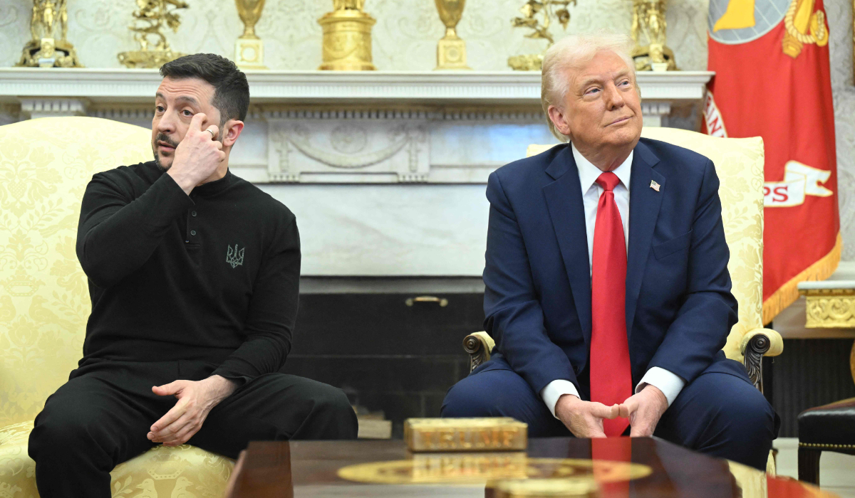 US President Donald Trump and Ukraine's President Volodymyr Zelensky meet in the Oval Office of the White House in Washington, DC, February 28, 2025. (AFP)