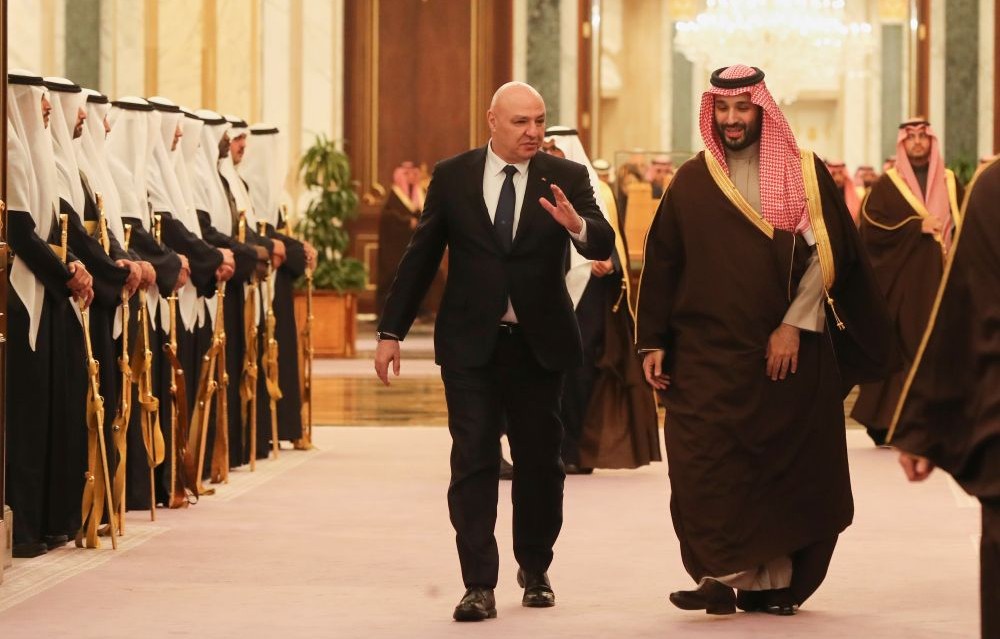 Crown Prince Mohammed bin Salman and President Joseph Aoun at the Royal Palace in Riyadh, Saudi Arabia, Monday, Mar. 3, 2025. (AP Photo)