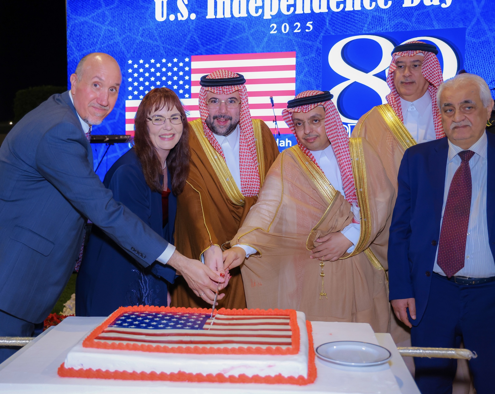Charge d’Affaires ad interim to Saudi Arabia Alison Dilworth and Consul General Ali Lejlic welcomed Jeddah Gov. Prince Saud bin Abdullah bin Jalawi as the guest of honor. (SPA)