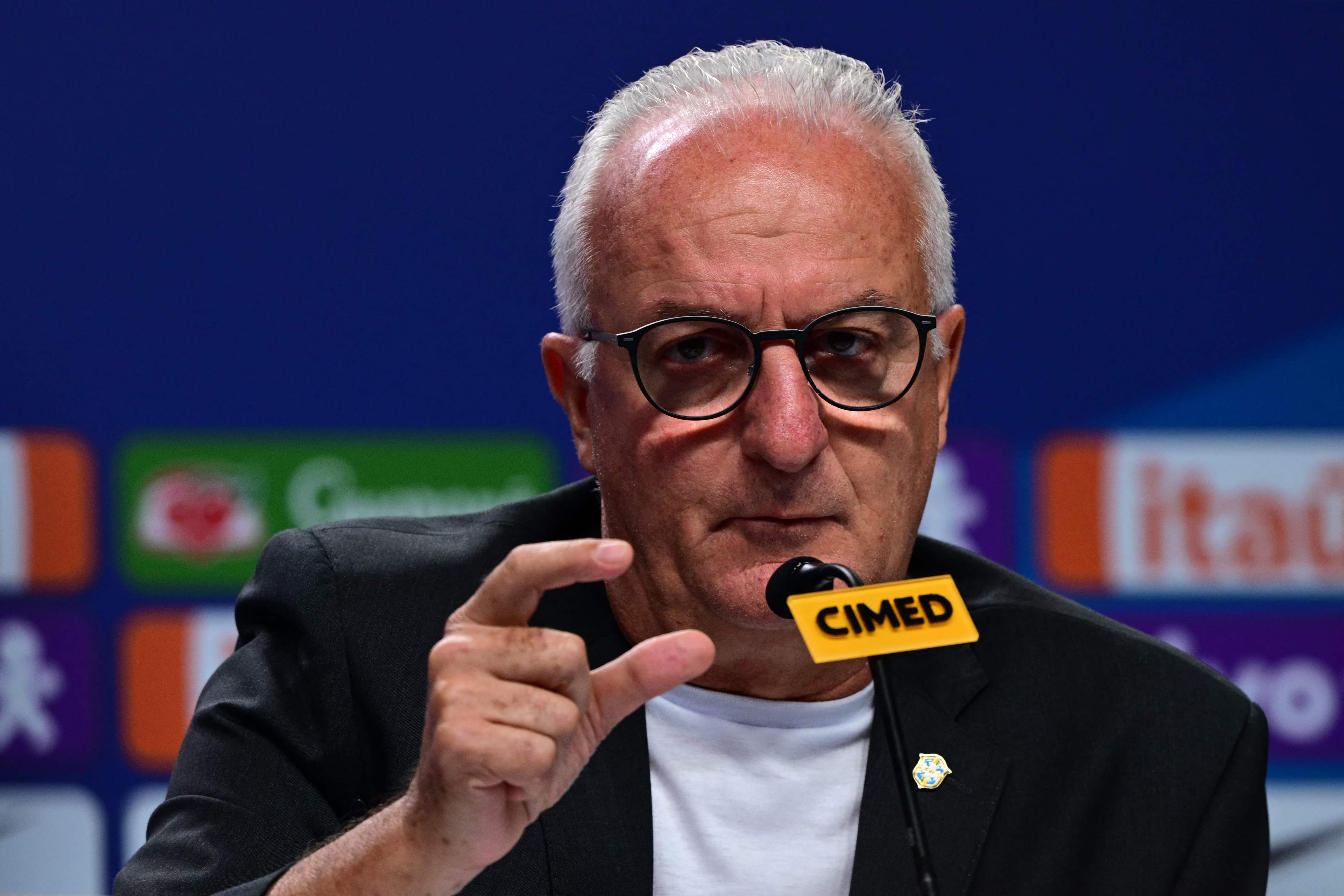 Brazil’s national football team head coach Dorival Junior during a press conference in Rio de Janeiro on March 5, 2025. Junior named the squad that will participate in the upcoming World Cup qualifying matches against Colombia and Argentina. (AFP)