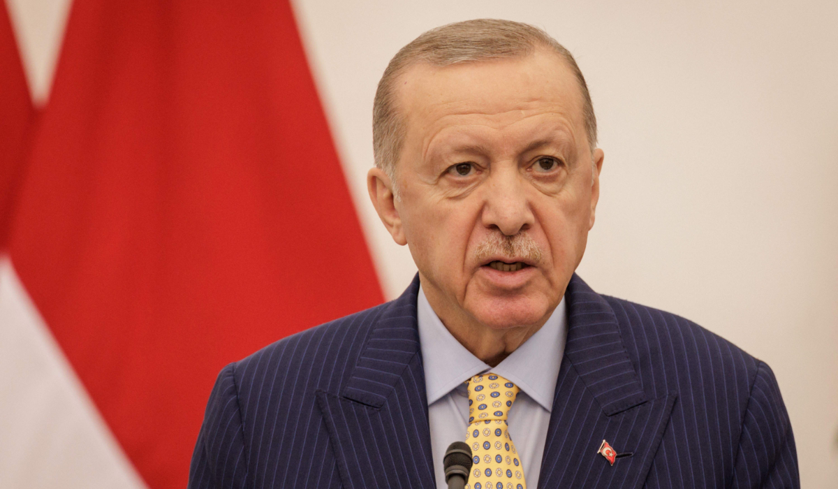 Turkey's President Recep Tayyip Erdogan speaks as he attends a press conference with Indonesia's President Prabowo Subianto (not pictured) after their bilateral meeting and signings of cooperation agreements at the presidential palace in Bogor, West Java on February 12, 2025. (AFP)