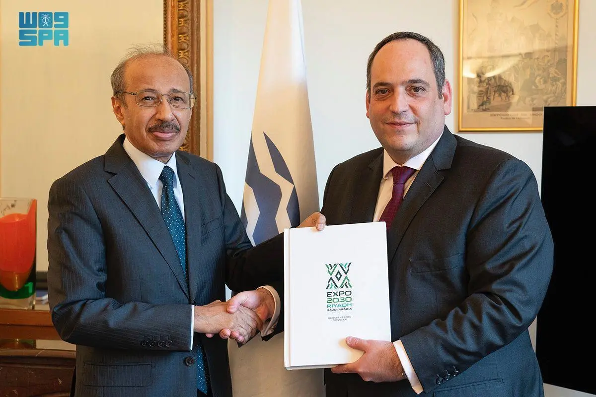 Saudi ambassador to France Fahd bin Mayouf Al-Ruwaili presented the document to the Secretary General of BIE Dimitri Kerkentzes. (SPA)