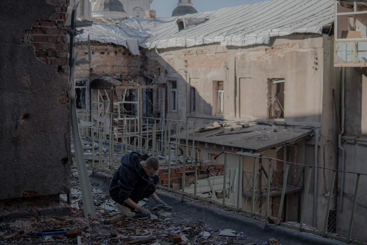 Debris of a heavily damaged building in Kharkiv on March 7, 2025, amid the Russia invasion of Ukraine (AFP)
