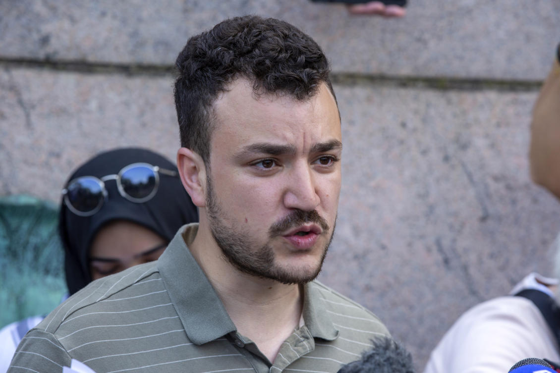 Student negotiator Mahmoud Khalil is seen at the Columbia University campus in New York at a pro-Palestinian protest encampment. (File/AP)