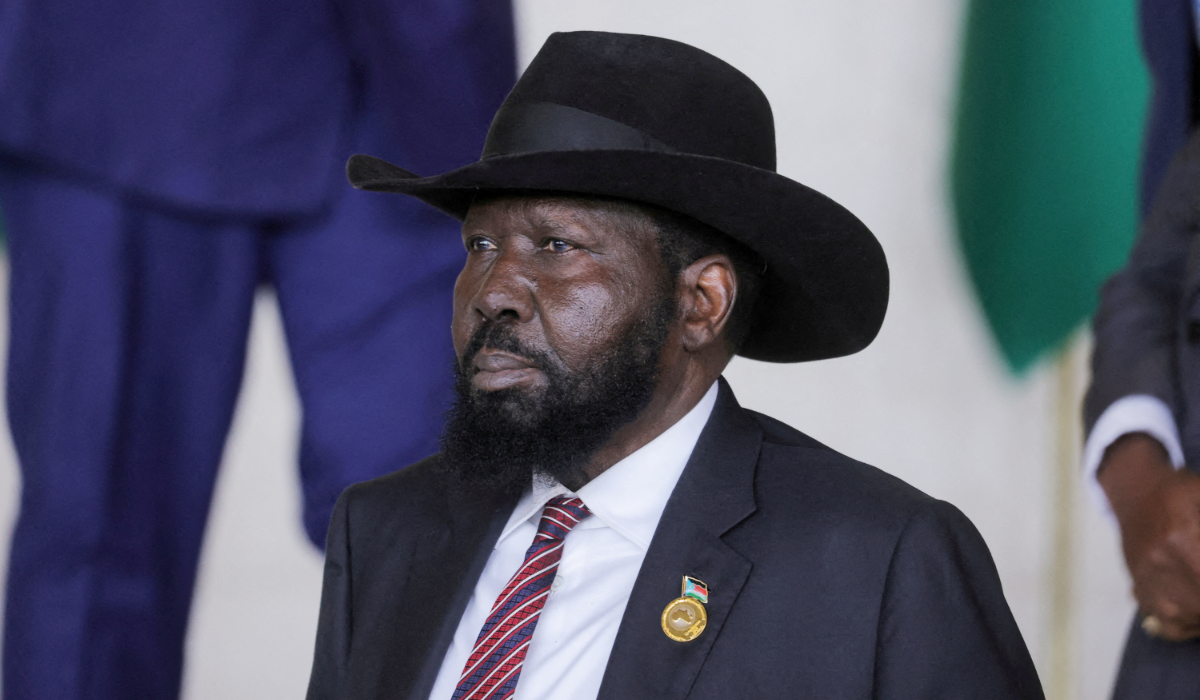 South Sudan's President Salva Kiir Mayardit prepares for a group photo during the opening of an African Union summit in Addis Ababa, Ethiopia, February 15, 2025. (REUTERS)