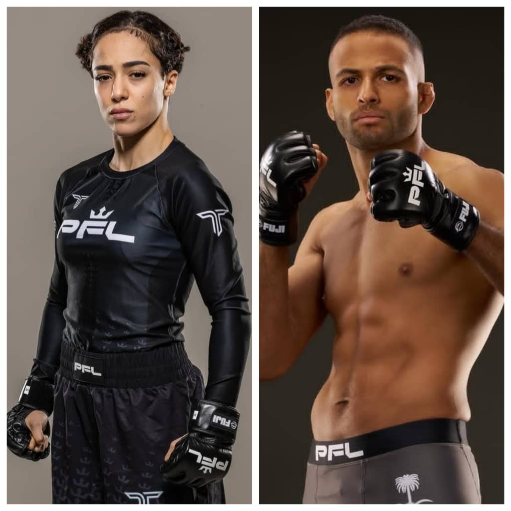 Defending champion Abdullah Al-Qahtani (R) and record-breaking fighter Hattan Al-Saif (L) are among those preparing to showcase their skills on the premier stage. (Supplied/PFL)