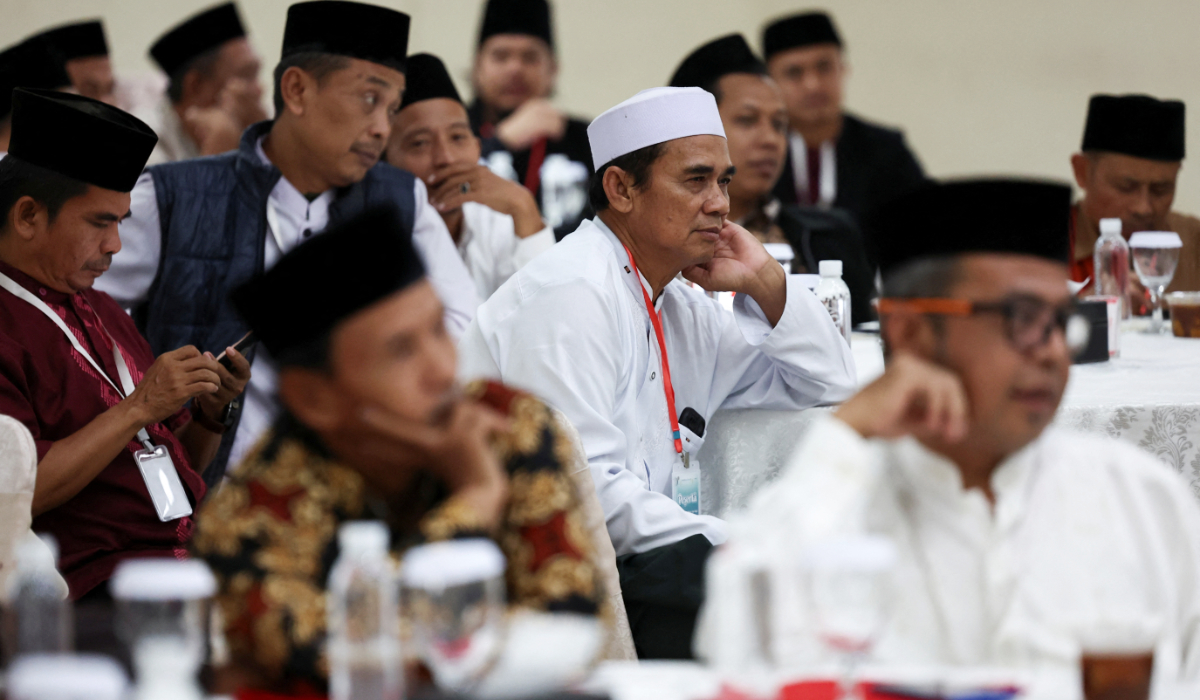 Muslim clerics attend a sermon, led by Indonesia's central bank official, on the importance of managing inflation, at Islamic Center in Majalengka, West Java province, Indonesia March 6, 2025. (REUTERS)