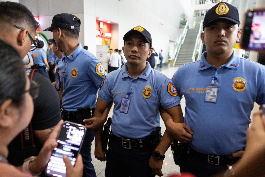 Former Philippines president Rodrigo Duterte was arrested after landing at Manila’s international airport following a brief trip to Hong Kong. (Reuters)