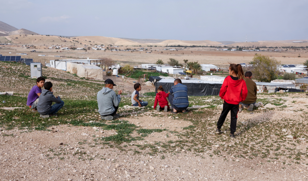 Palestinian Bedouins gather, few days after Bedouins said that Israeli settlers took livestock from the village of Ein Al-Auja, in the Jordan Valley, in the Israeli-occupied West Bank, March 9, 2025. (Reuters)
