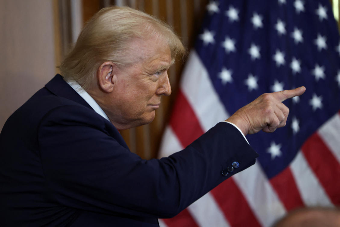 US President Donald Trump points as he attends the annual Friends of Ireland luncheon at the US Capitol in Washington, D.C., US, March 12, 2025. (Reuters)