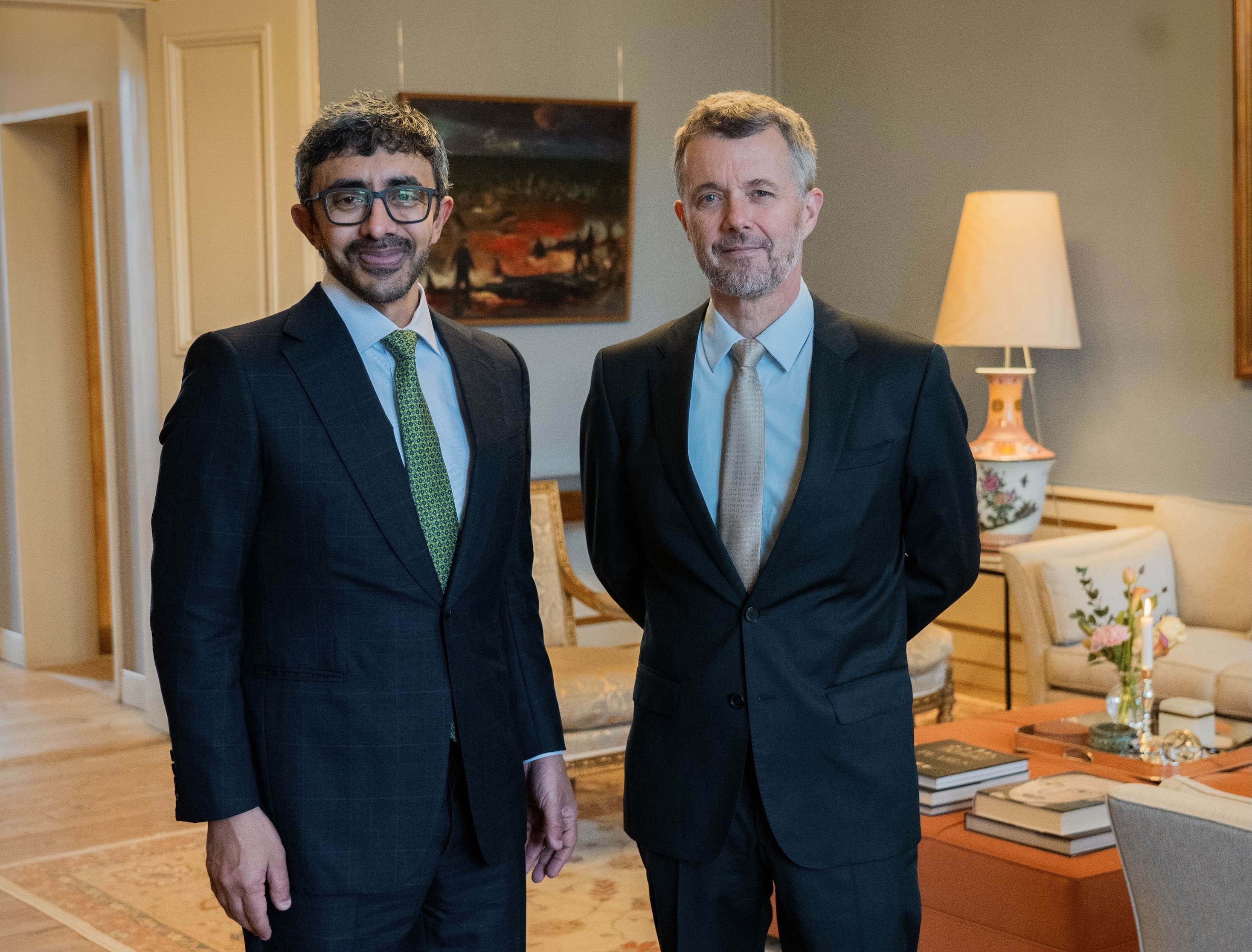 UAE Foreign Minister Sheikh Abdullah bin Zayed Al-Nahyan and King Frederik X of Denmark. (WAM)
