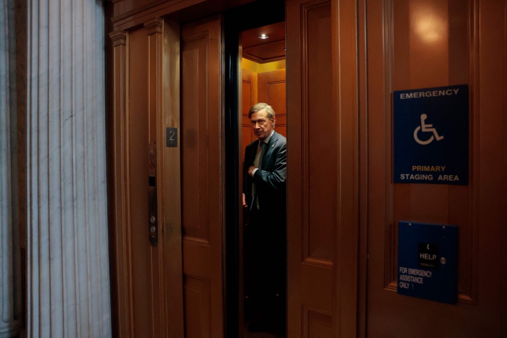U.S. Sen. John Hickenlooper (D-CO) leaves a Democratic caucus lunch at the U.S. Capitol on March 13, 2025 in Washington, DC. (Getty Images/AFP)