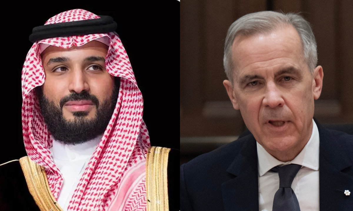 Saudi Crown Prince Mohammed bin Salman, left, and Canada's Prime Minister Mark Carney. SPA/ The Canadian Press via AP)