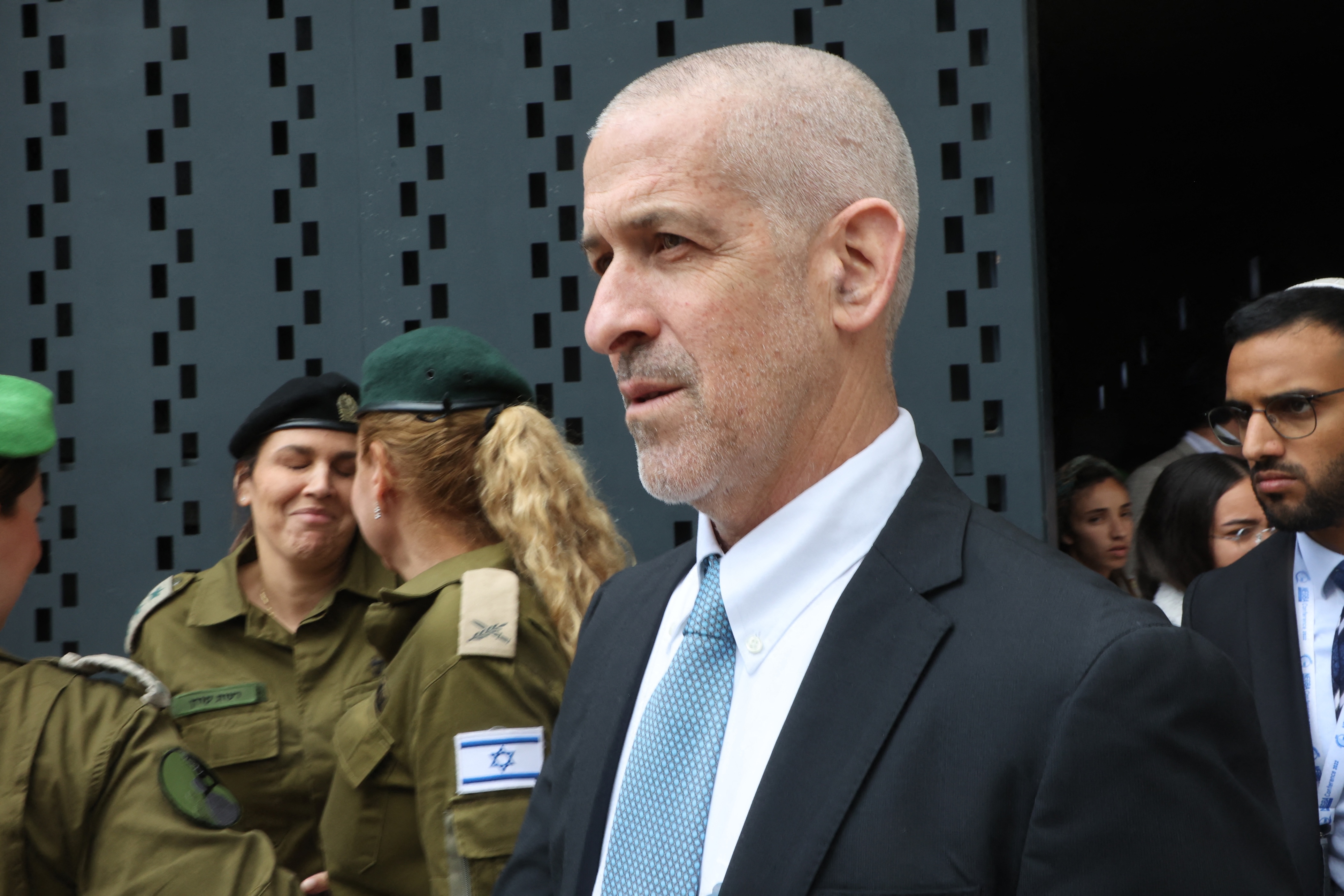 Ronen Bar, chief of Israel's domestic Shin Bet security agency, attends a ceremony marking the Memorial Day, May 13, 2024. (AFP)